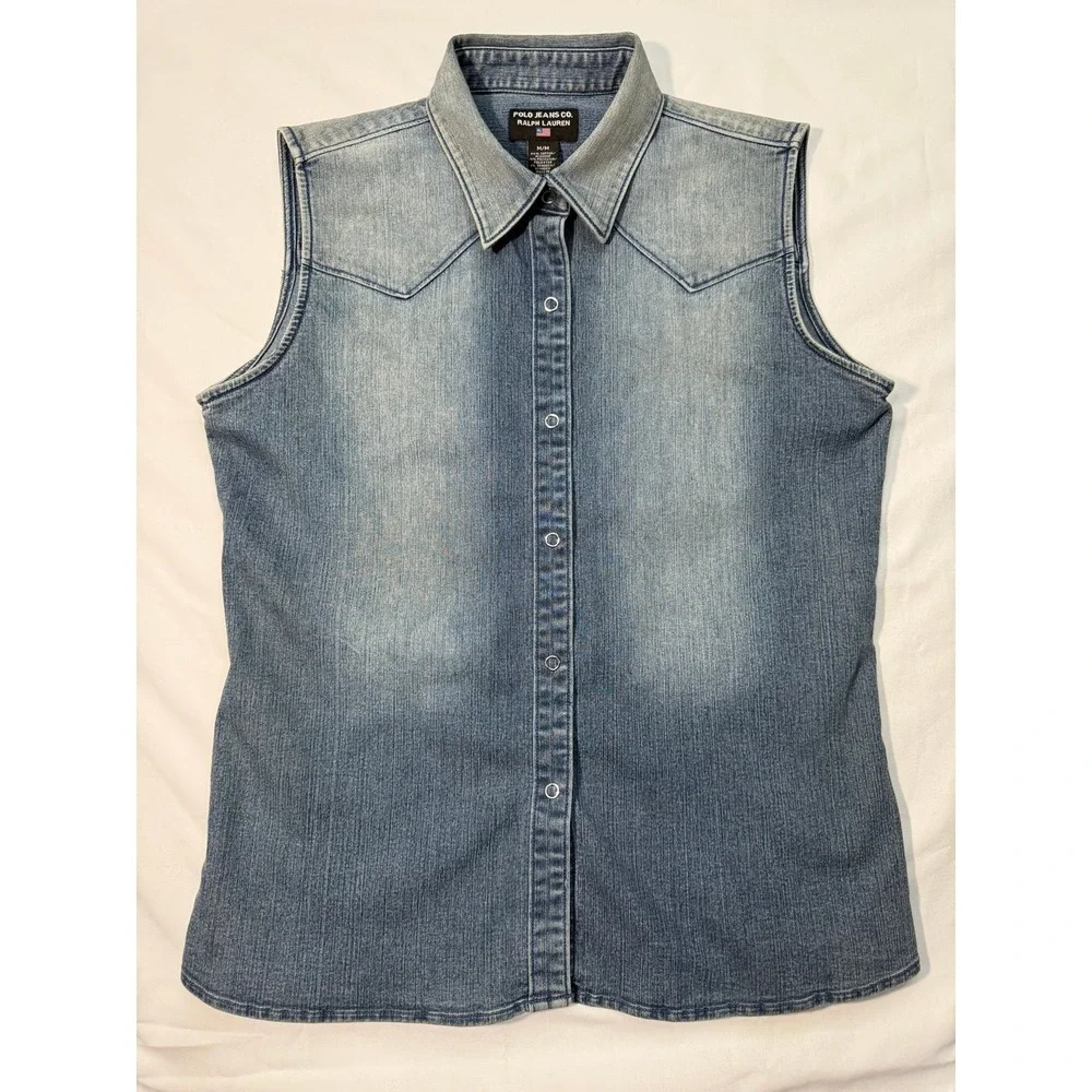 Polo Jeans Co. Ralph Lauren Women's Denim Sleeveless Western Shirt – Medium